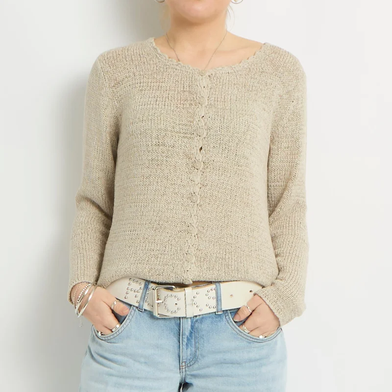 Open Knit Cardigan - UK 10 Collared Crew Neck Turtle Neck