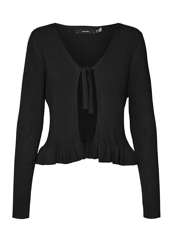 Women's Ribbed Tied Cardigan,Black Mesh Blend Leather Blend Suede Blend