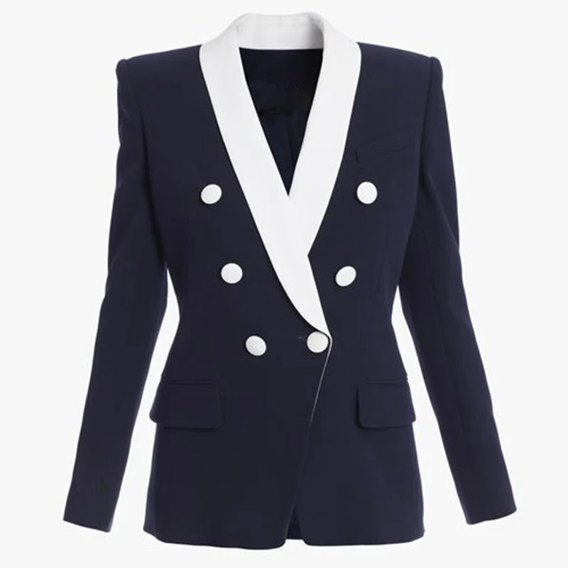 Women's Fashion Tailored Double-Breasted Jacket Striped Jacket Polka Dot Jacket Floral Jacket