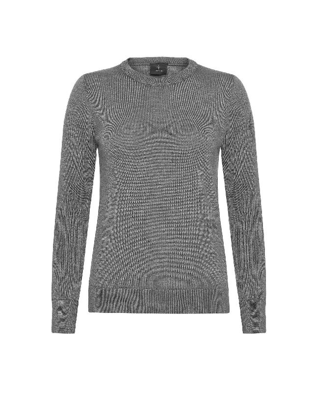 Fine Merino Wool Logo crew sweater - Grey Print Jacquard Patchwork