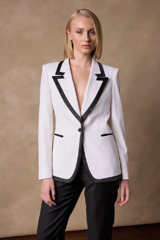 The Monica Evening Jacket - Black & White Rayon Fabric Velvet Fabric Corduroy Fabric