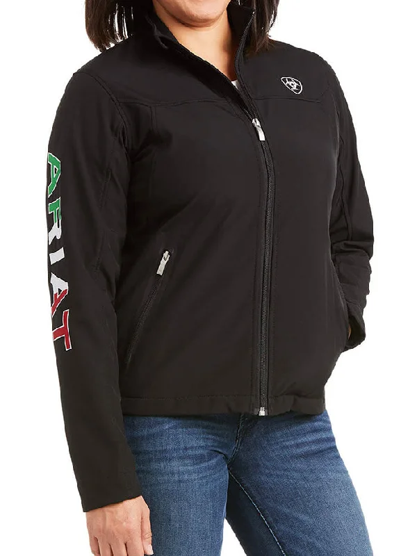 Ariat 10031428 Womens Classic Team Softshell MEXICO Jacket Black A-Line Jacket Boat Neck Shawl Collar Ariat 10031428 Womens Classic Team Softshell MEXICO Jacket Black A-Line Jacket Boat Neck Shawl Collar