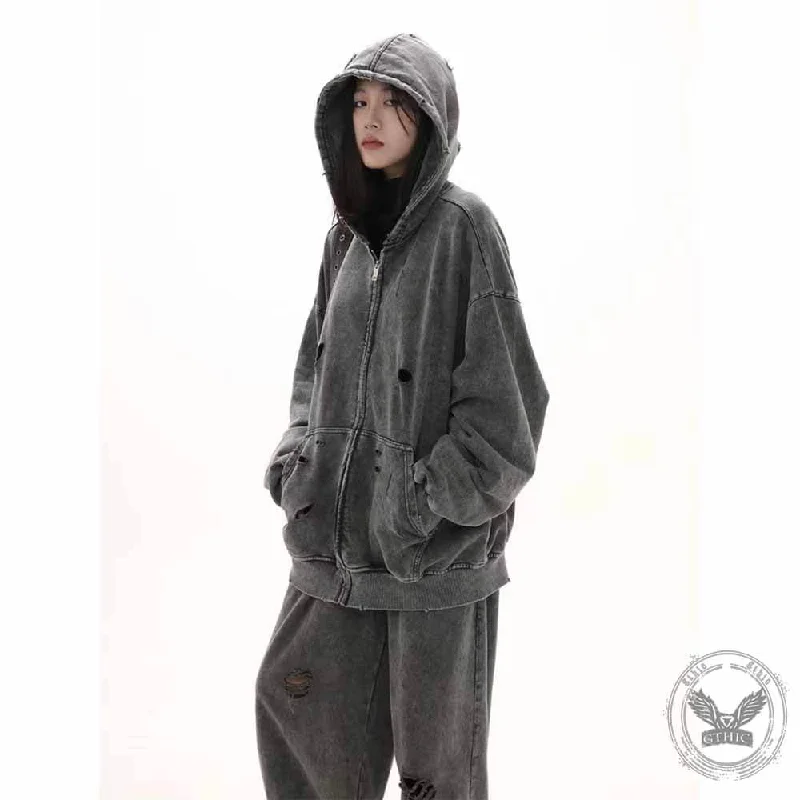 Vintage Street Washed Ripped Hooded Jacket And Pants Chenille Jacket Brocade Jacket Lace Jacket Vintage Street Washed Ripped Hooded Jacket And Pants Chenille Jacket Brocade Jacket Lace Jacket