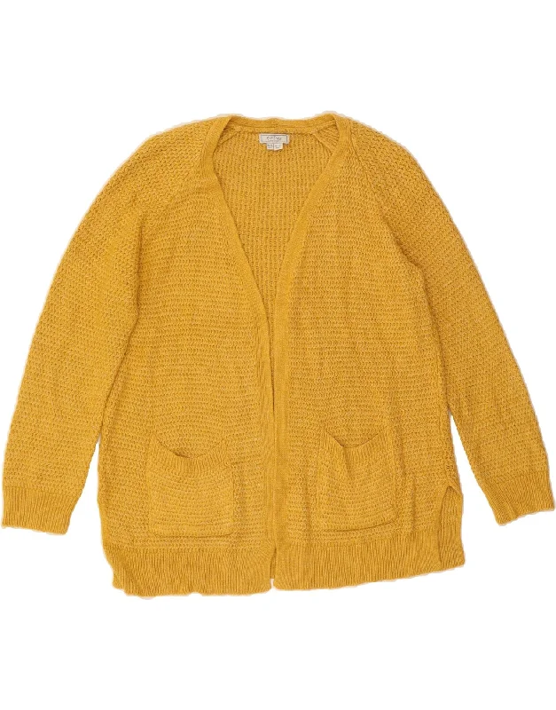 FAT FACE Womens Open Cardigan Sweater UK 12 Medium Yellow Acrylic Hooded Caped Shawl Collar