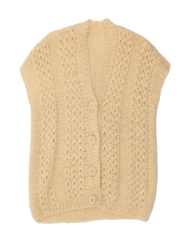 VINTAGE Womens Longline Sleeveless Cardigan Sweater UK 16 Large Beige Zippered Buttoned Snapped VINTAGE Womens Longline Sleeveless Cardigan Sweater UK 16 Large Beige Zippered Buttoned Snapped