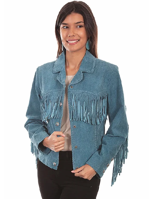 Scully L1016-193 Womens Soft Suede Fringe Western Jacket Denim - D Front Pockets Side Pockets Patch Pockets Scully L1016-193 Womens Soft Suede Fringe Western Jacket Denim - D Front Pockets Side Pockets Patch Pockets