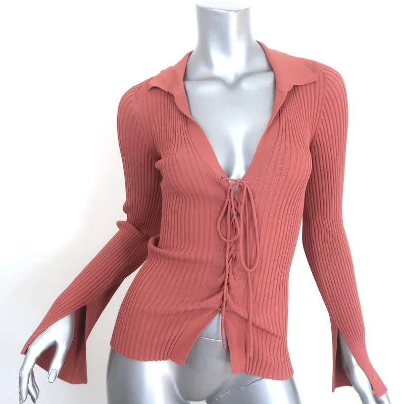 Cult Gaia Faye Lace-Up Cardigan Top Rose Ribbed Knit Size Small Long Cardigan Short Cardigan Medium Cardigan Cult Gaia Faye Lace-Up Cardigan Top Rose Ribbed Knit Size Small Long Cardigan Short Cardigan Medium Cardigan
