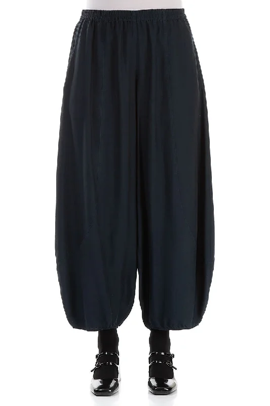 Taper Midnight Blue Silk Bamboo Trousers Trousers stylish elegant