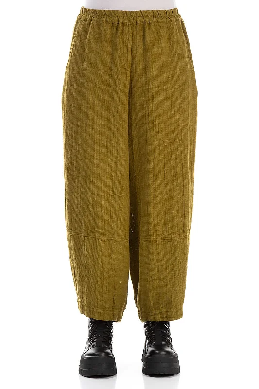 Loose Golden Olive Textured Linen Trousers Trousers Modern Contemporary