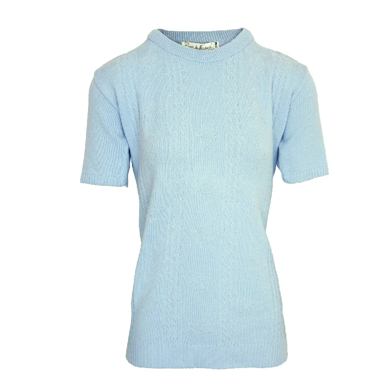 Ladies Cable Front Sweater - Light Blue Lightweight Heavyweight Midweight