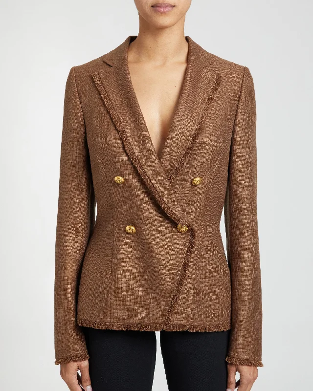 ALAIA Double Breasted Four-Button Jacket in Silk Blend Tailored Jacket Straight Jacket A-Line Jacket