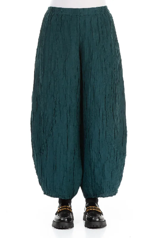 Taper Crinkled Emerald Silk Linen Trousers Trousers Favorite Customer