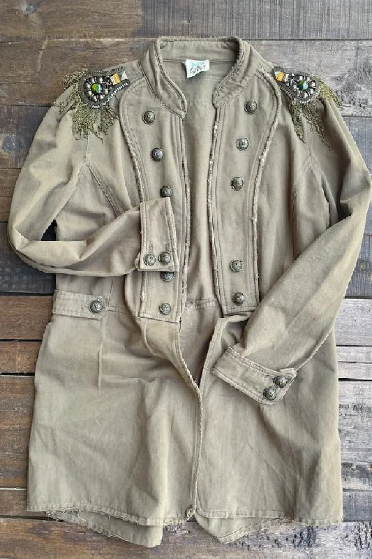 Jaded Gypsy Military Jacket Khaki Embellished! Print Jacket Jacquard Jacket Patchwork Jacket