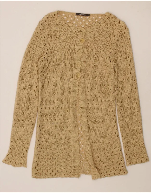 PENNY PULL Womens Crochet Cardigan Sweater UK 12 Medium Beige Elasticated Padded Insulated