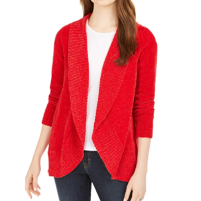 Women's Chenille Shawl-Collar Cardigan,Red Anti-Pilling Anti-Shrink Durable