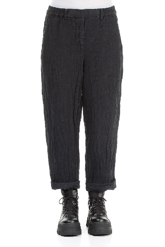 Roll Up Midnight Blue Mélange Linen Trousers Trousers trendy modern