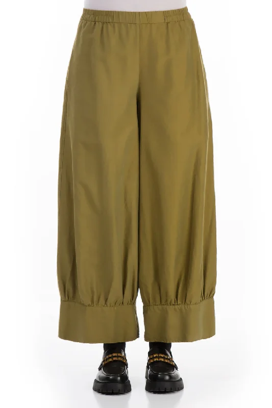 Taper Olive Silk Cotton Trousers Trousers fashionable chic