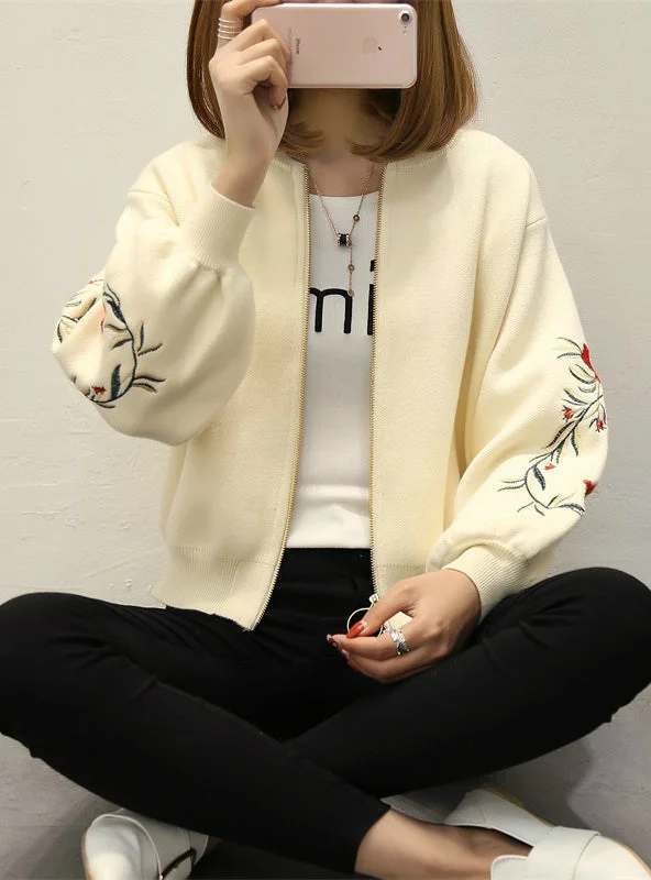 Women Embroidered Sweater Long Sleeve Zipper Cardigan Coat Mesh Cardigan Canvas Denim Women Embroidered Sweater Long Sleeve Zipper Cardigan Coat Mesh Cardigan Canvas Denim