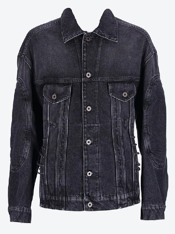 Lacing and elbow bonding detail Denim jacket Jacket Blazer Coat