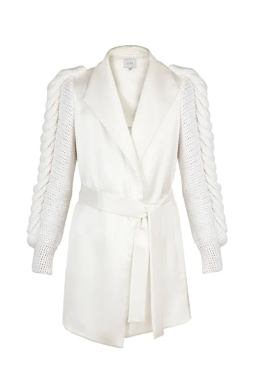 WHITE SUMMER BREEZE KNITTED SLEEVES JACKET Quilted Jacket Puffer Jacket Insulated Jacket WHITE SUMMER BREEZE KNITTED SLEEVES JACKET Quilted Jacket Puffer Jacket Insulated Jacket