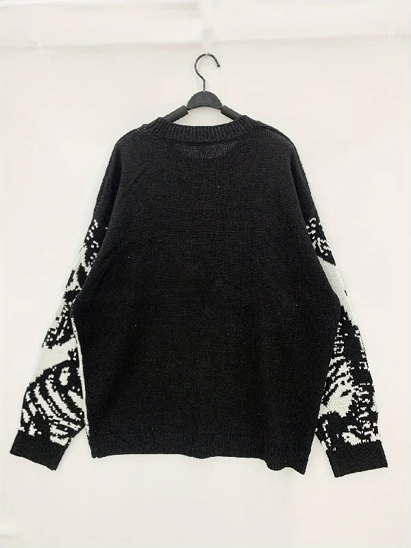 Plus Size Mens Fashionable Skeleton Print Knit Sweater - Eye-Catching Animal Design for Spring, Fall, and Winter - K-pop Inspired Style Layered Multi-layer Single Layer Plus Size Mens Fashionable Skeleton Print Knit Sweater - Eye-Catching Animal Design for Spring, Fall, and Winter - K-pop Inspired Style Layered Multi-layer Single Layer