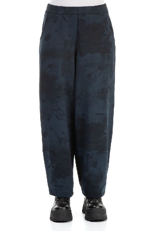 Loose Midnight Blue Marble Cotton Trousers Trousers fashionable trendy