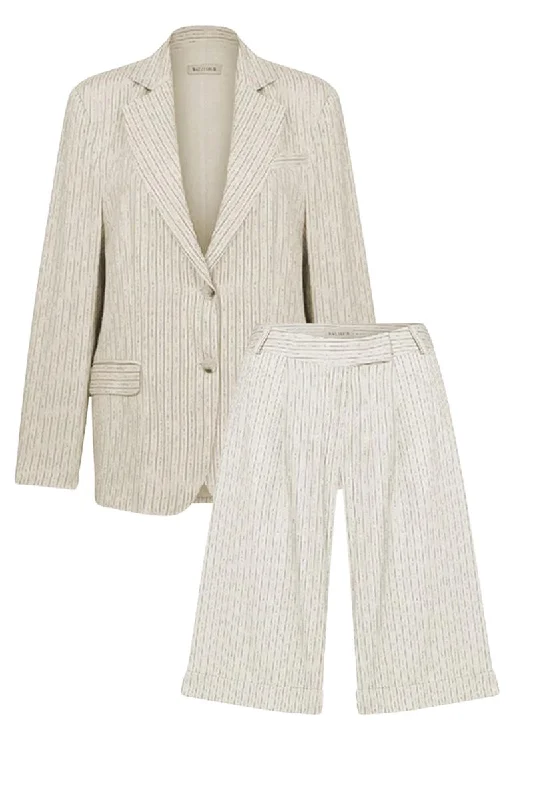 WALNUT BOXY JACKET AND MARDE SHORTS STRIPED LINEN SET One-Shoulder Jacket Off-the-Shoulder Jacket Asymmetrical Jacket WALNUT BOXY JACKET AND MARDE SHORTS STRIPED LINEN SET One-Shoulder Jacket Off-the-Shoulder Jacket Asymmetrical Jacket