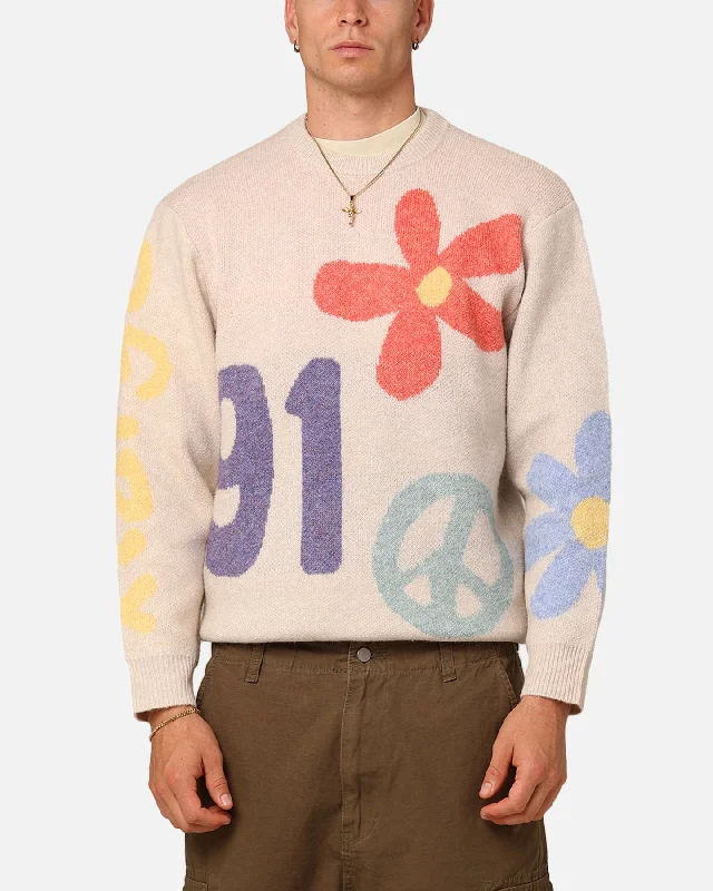 X-Large Flower And Peace Recycled Knit Sweater Off White Terry Terry Cloth Terry Knit X-Large Flower And Peace Recycled Knit Sweater Off White Terry Terry Cloth Terry Knit
