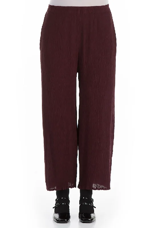 Straight Cropped Merlot Silk Viscose Trousers Trousers chic elegant