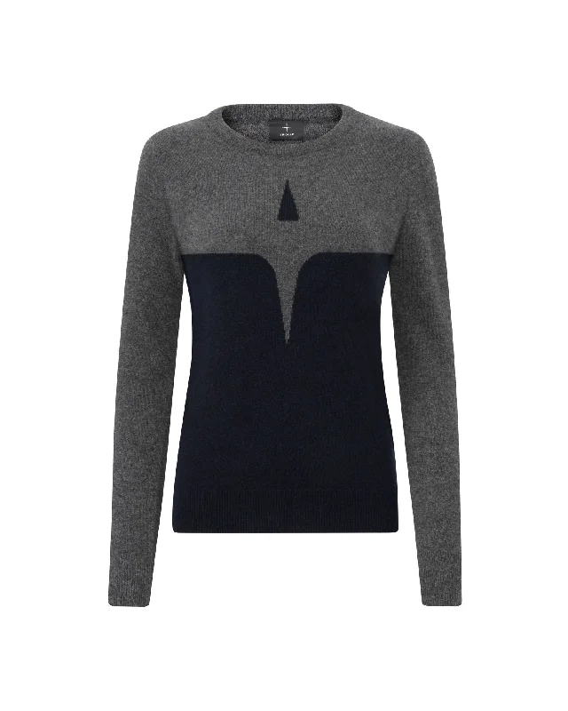 Extra Fine Wool star logo crew sweater -  Navy/Grey Sequined Glittery Shiny