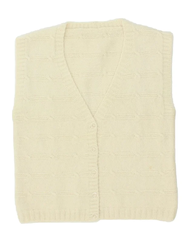 VINTAGE Womens Sleeveless Cardigan Sweater UK 14 Medium Off White Real Fur Shearling Chenille VINTAGE Womens Sleeveless Cardigan Sweater UK 14 Medium Off White Real Fur Shearling Chenille