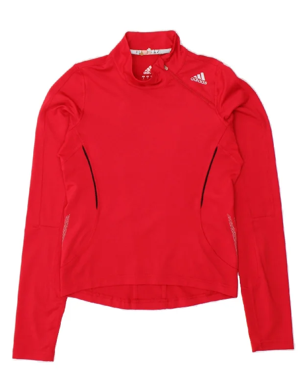 ADIDAS Womens Zip Neck Pullover Tracksuit Top UK 10 Small Red Polyester Box Sleeve Comfort