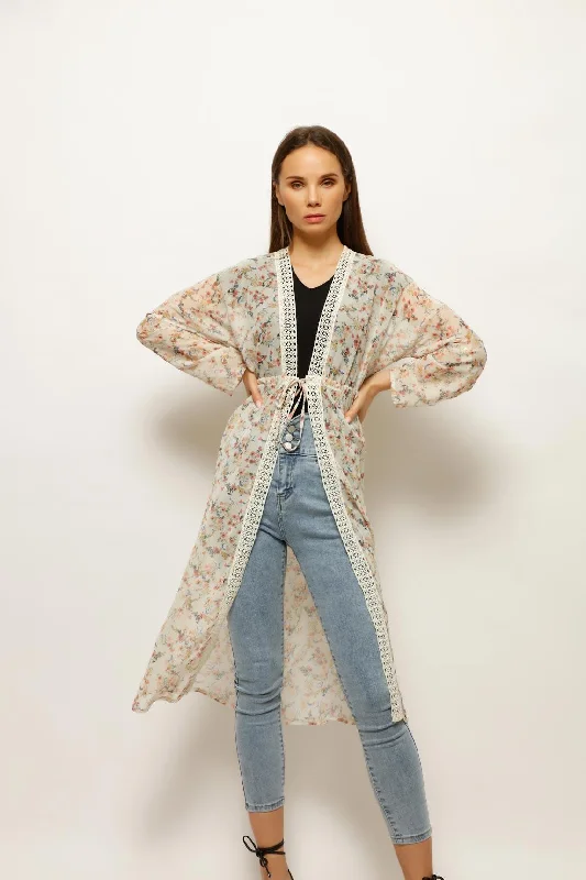 HIRKA FLOWY FLORAL CARDIGAN Long Cardigan Short Cardigan Medium Cardigan