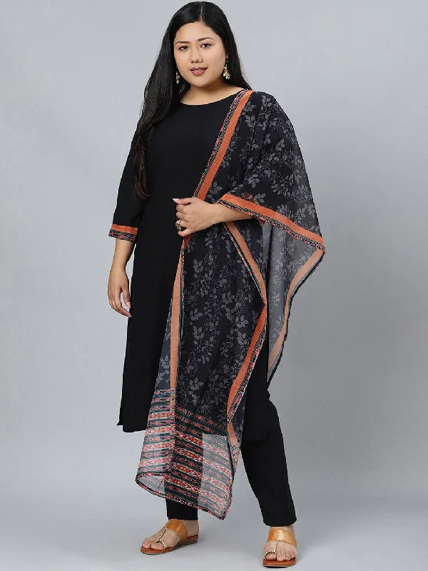 Sztori Plus Size Ethnic Motifs Printed Regular Kurta with Trousers & With Dupatta Chinos Cotton Straight Leg