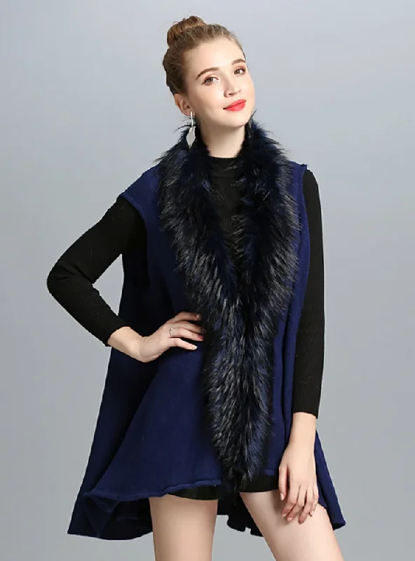 WOMEN'S IMITATE FOX FUR COLLAR KNITTED CARDIGAN VESTS Fleece Fabric Down Fabric Feather Fabric WOMEN'S IMITATE FOX FUR COLLAR KNITTED CARDIGAN VESTS Fleece Fabric Down Fabric Feather Fabric