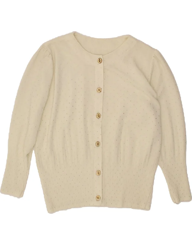 VINTAGE Womens Cardigan Sweater UK 14 Large Off White Spotted Houndstooth Herringbone Solid VINTAGE Womens Cardigan Sweater UK 14 Large Off White Spotted Houndstooth Herringbone Solid