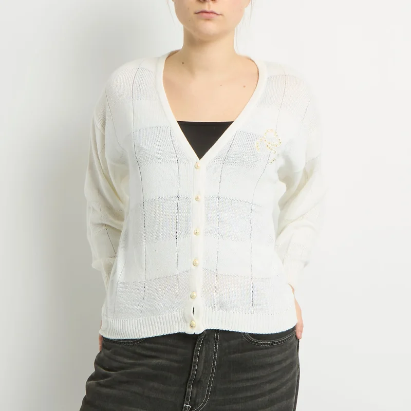 Embroidery Detail Knitted Cardigan - UK 12 Stylish Fashionable Trendy