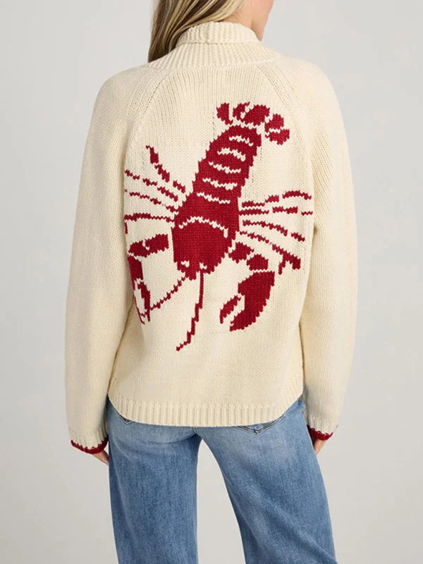 New Sweater Single-Breasted Long-Sleeved Lobster Print Knit Cardigan Neon Metallic Matte