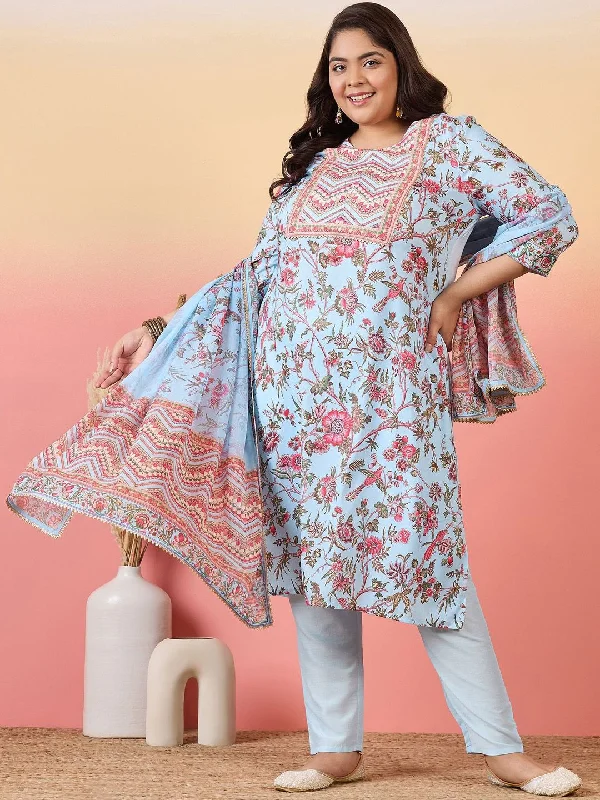 Sztori Women Floral Printed Regular Kurta with Trousers & With Dupatta Cropped Trousers Casual Linen