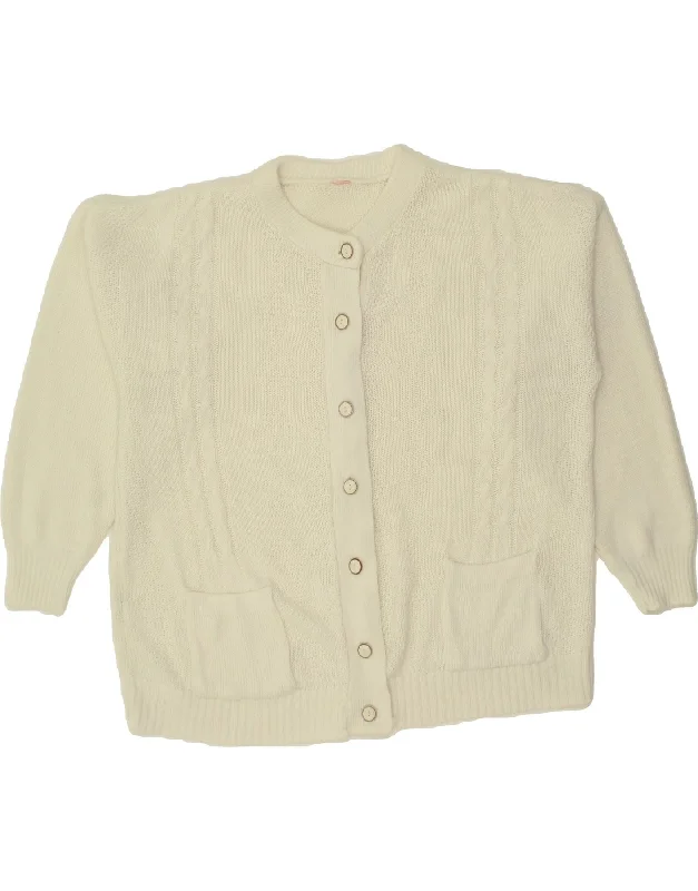 VINTAGE Womens Cardigan Sweater UK 20 2XL Off White Fleece Fabric Down Fabric Feather Fabric VINTAGE Womens Cardigan Sweater UK 20 2XL Off White Fleece Fabric Down Fabric Feather Fabric