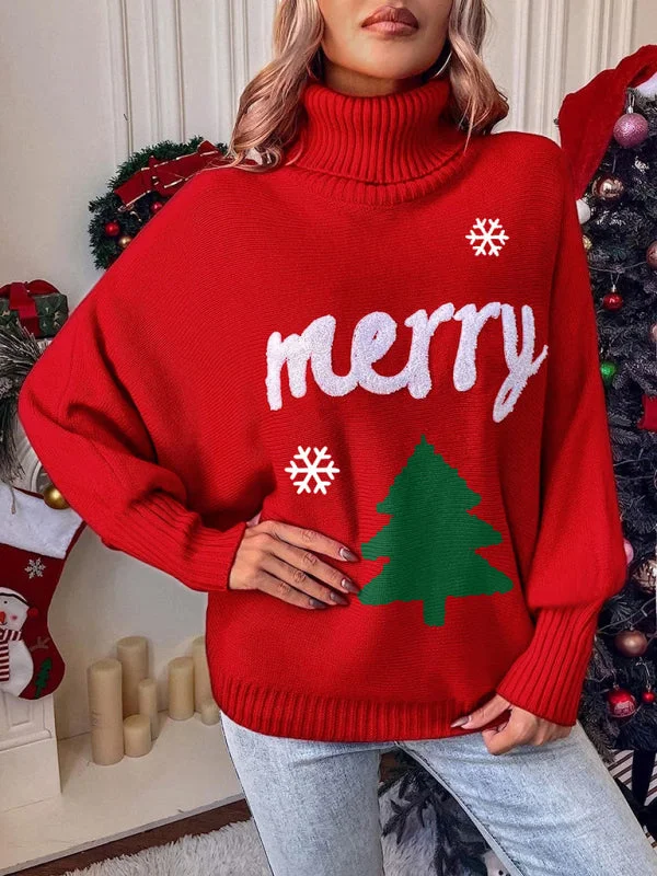 Women's Christmas casual bat sleeve letter knitted sweater Machine Wash Dry Clean Hand Wash