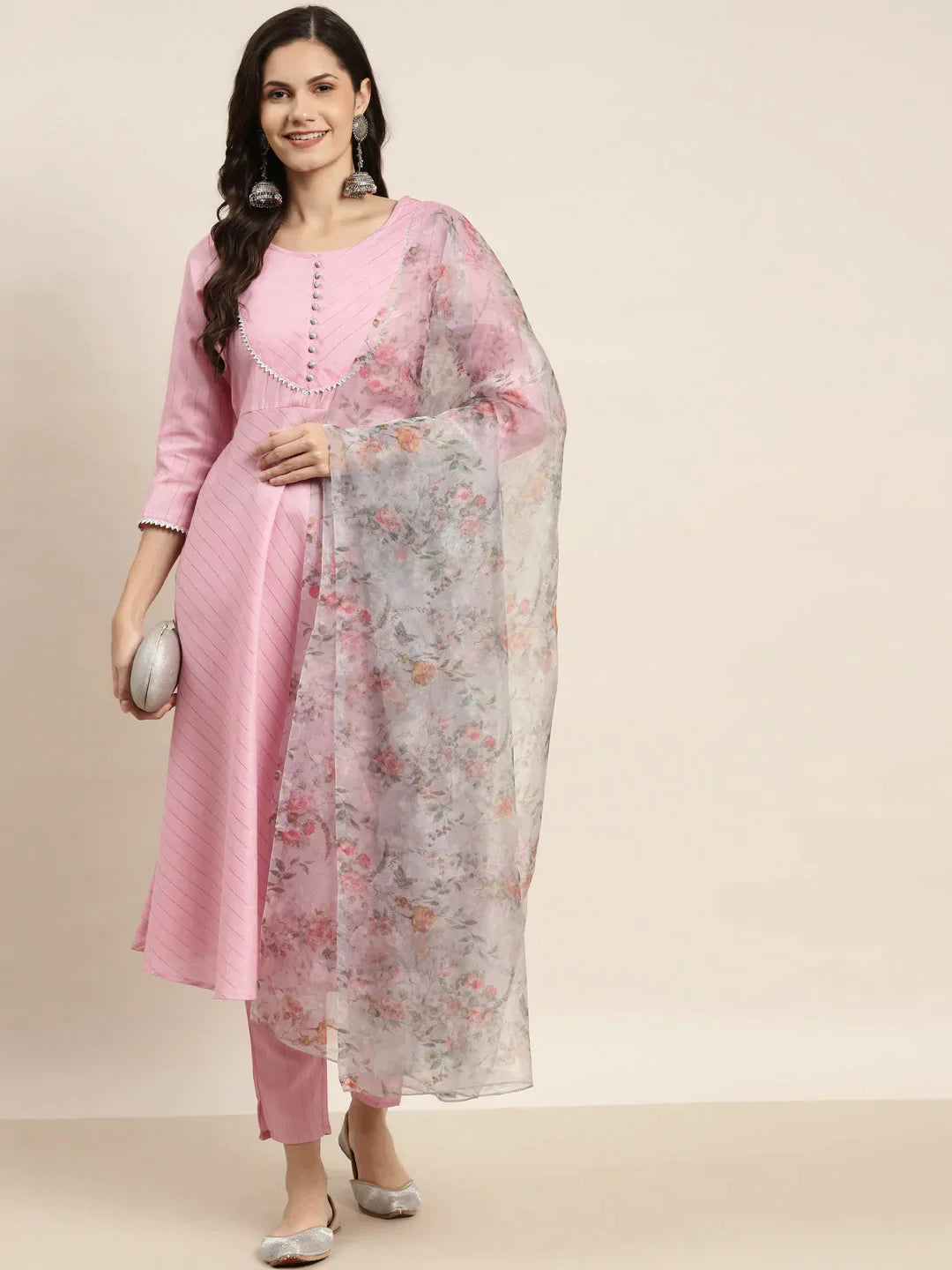 Gotta Patti Kurta With Trousers & With Dupatta Pink - Rasiya Trousers Bootcut Casual