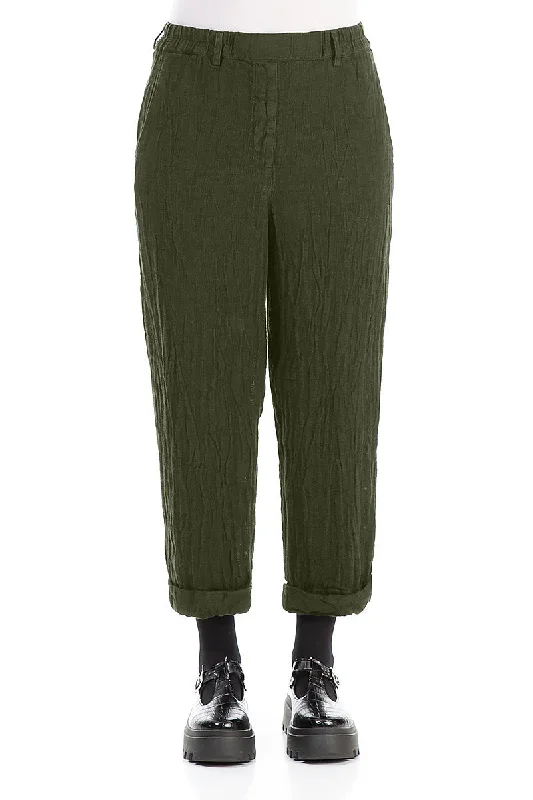 Roll Up Olive Mélange Linen Trousers Trousers chic fashionable