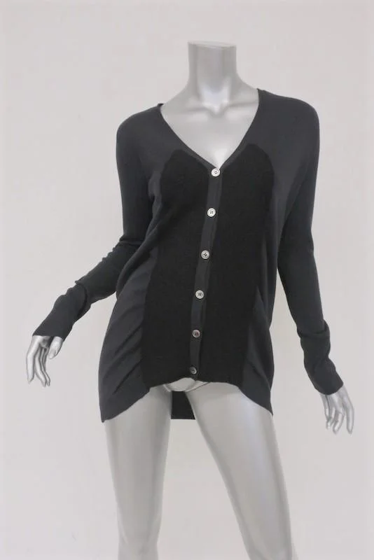 Zero + Maria Cornejo Elbow Patch Cardigan Gray/Black Silk-Blend Size Extra Small Chenille Fabric Brocade Fabric Lace Fabric Zero + Maria Cornejo Elbow Patch Cardigan Gray/Black Silk-Blend Size Extra Small Chenille Fabric Brocade Fabric Lace Fabric