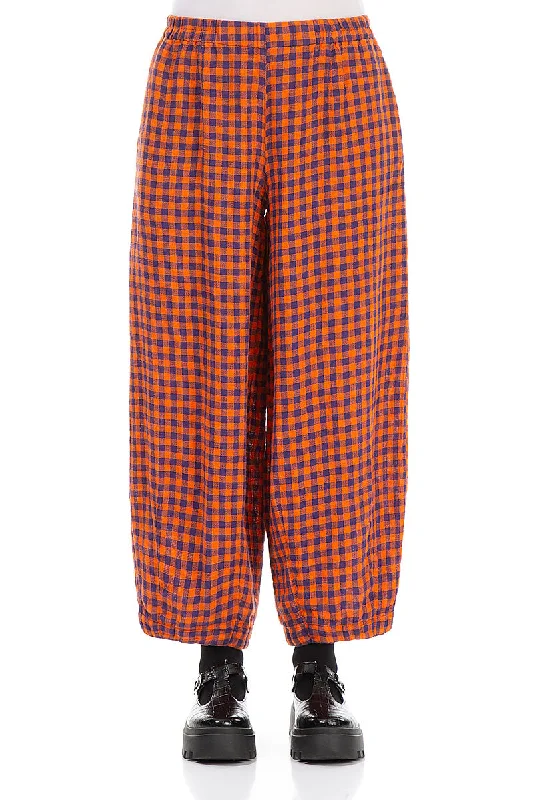 Back Pockets Orange Check Linen Trousers Trousers Cargo pockets