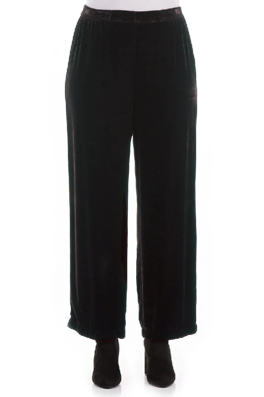 Wide Straight Dark Grey Silk Velvet Trousers Trousers Capri Summer