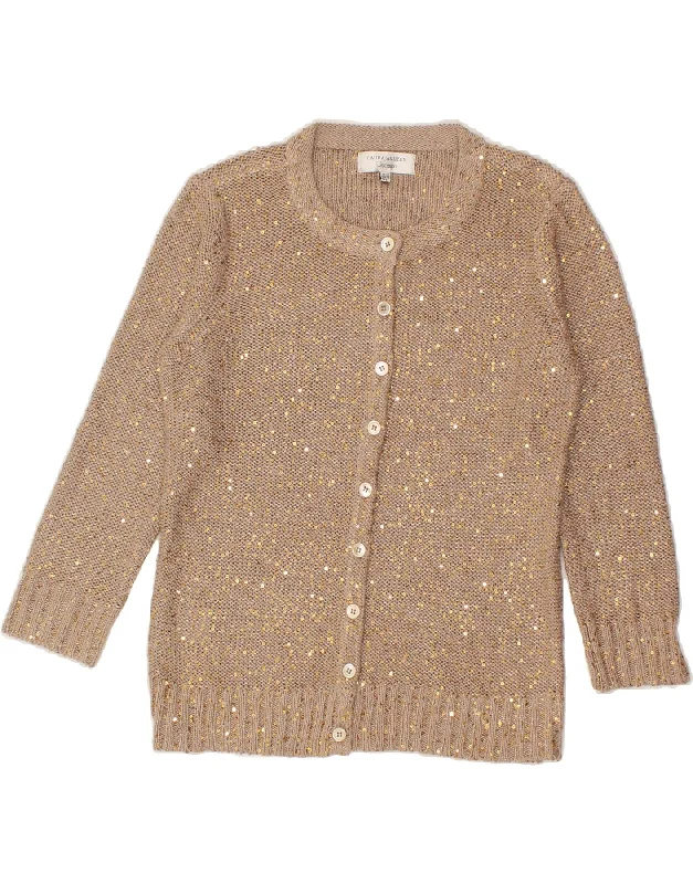 LAURA ASHLEY Womens 3/4 Sleeve Cardigan Sweater UK 14 Medium Beige Cotton Patchwork Embroidered Appliqued LAURA ASHLEY Womens 3/4 Sleeve Cardigan Sweater UK 14 Medium Beige Cotton Patchwork Embroidered Appliqued