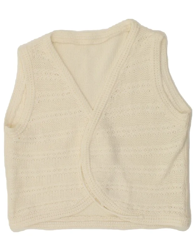 VINTAGE Womens Crop Sleeveless Cardigan Sweater UK 14 Medium White Cable Knit Ribbed Knit Lace Knit VINTAGE Womens Crop Sleeveless Cardigan Sweater UK 14 Medium White Cable Knit Ribbed Knit Lace Knit