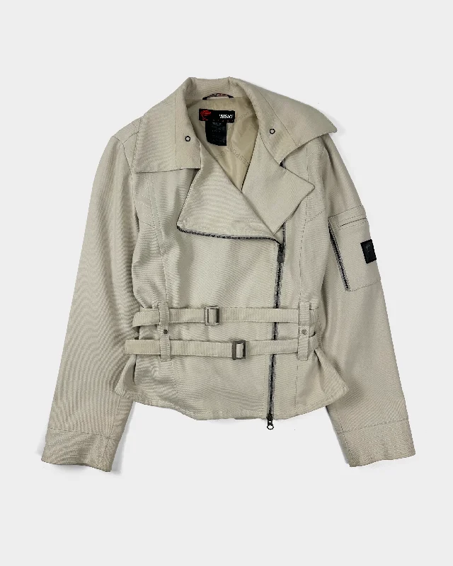 Versace Off-White Bondage Jacket 2000's Zip Front Button Front Snap Front