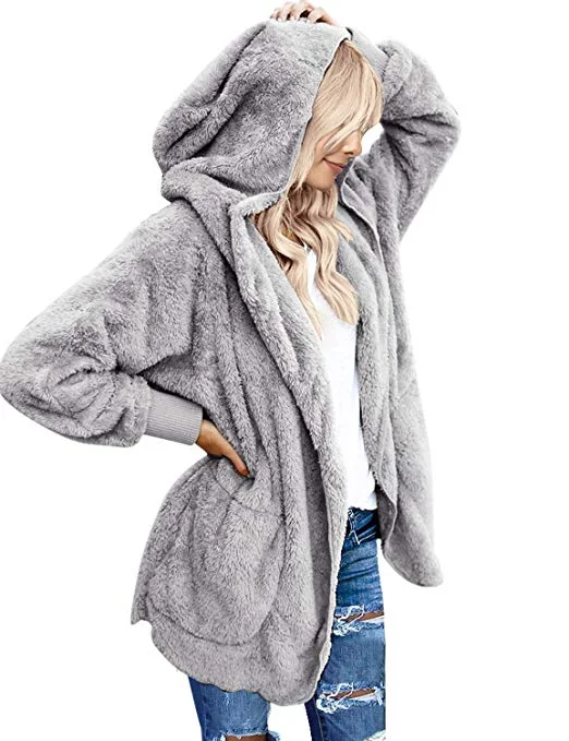 Women's Oversized Open Front Hooded Draped Pockets Cardigan Coat Hooded Caped Shawl Collar Women's Oversized Open Front Hooded Draped Pockets Cardigan Coat Hooded Caped Shawl Collar